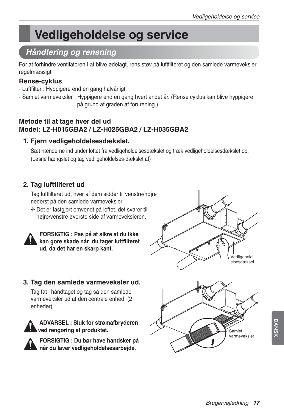 Vedligeholdelse og service, Håndtering og rensning | LG LZ-H200GBA2 User Manual | Page 413 / 419