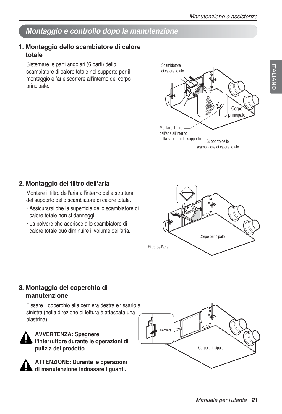 Montaggio e controllo dopo la manutenzione | LG LZ-H200GBA2 User Manual | Page 43 / 419