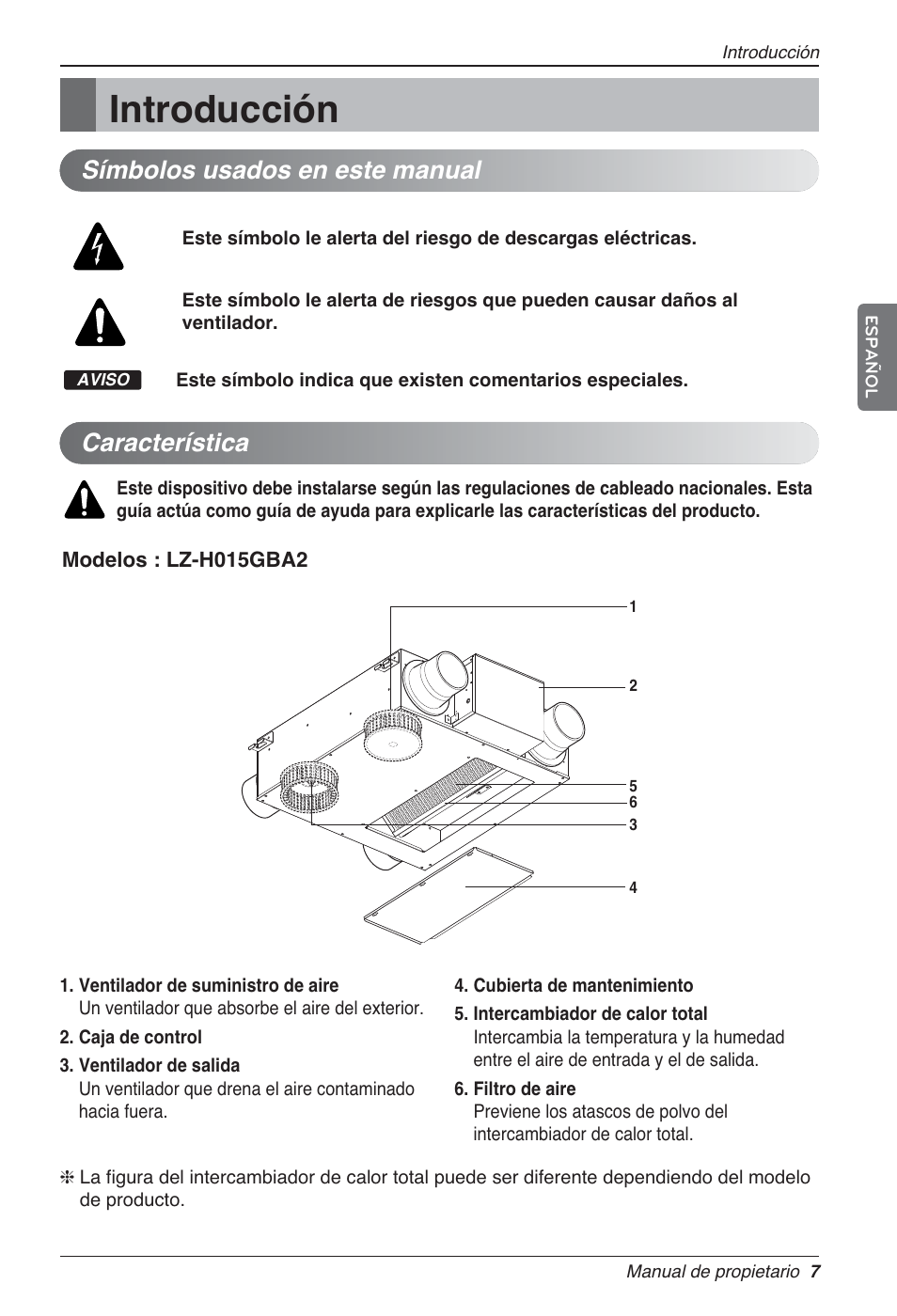 Introducción, Característica, Símbolos usados en este manual | LG LZ-H200GBA2 User Manual | Page 51 / 419