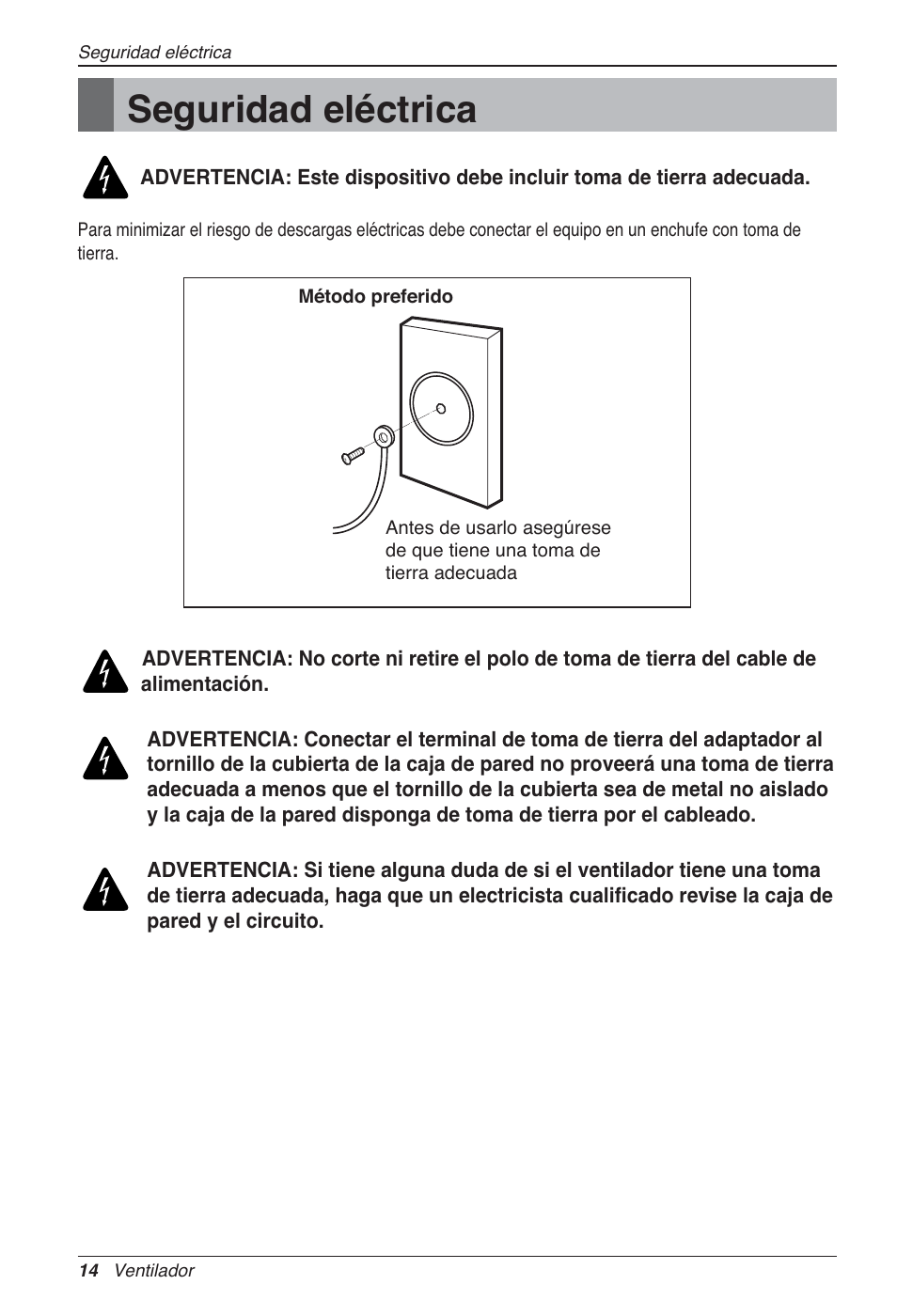 Seguridad eléctrica | LG LZ-H200GBA2 User Manual | Page 58 / 419