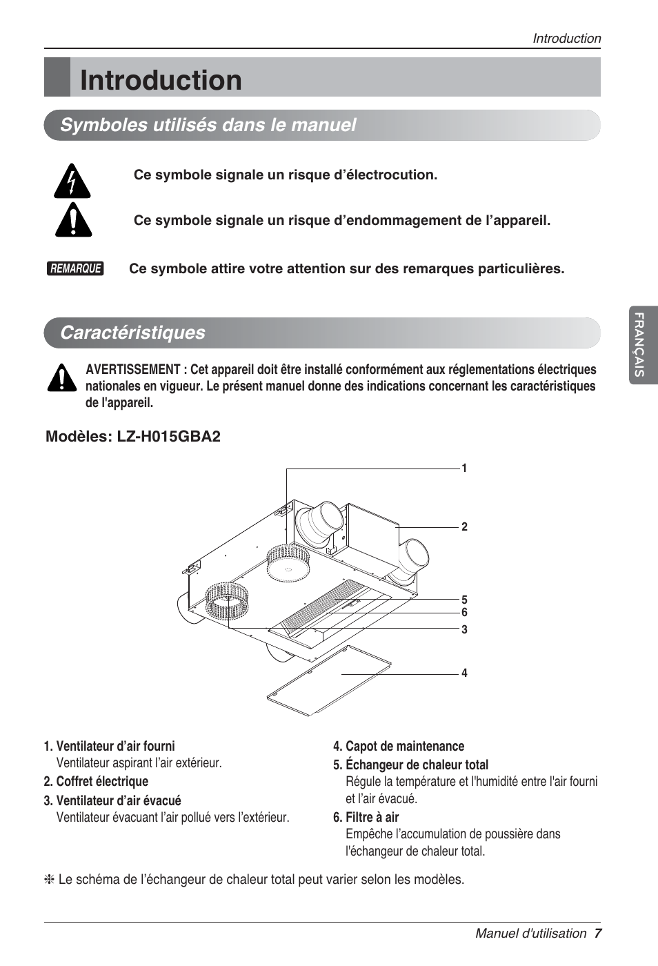 Introduction, Caractéristiques, Symboles utilisés dans le manuel | LG LZ-H200GBA2 User Manual | Page 73 / 419