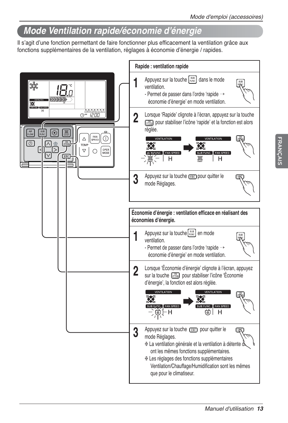 Mode ventilation rapide/économie d'énergie | LG LZ-H200GBA2 User Manual | Page 79 / 419