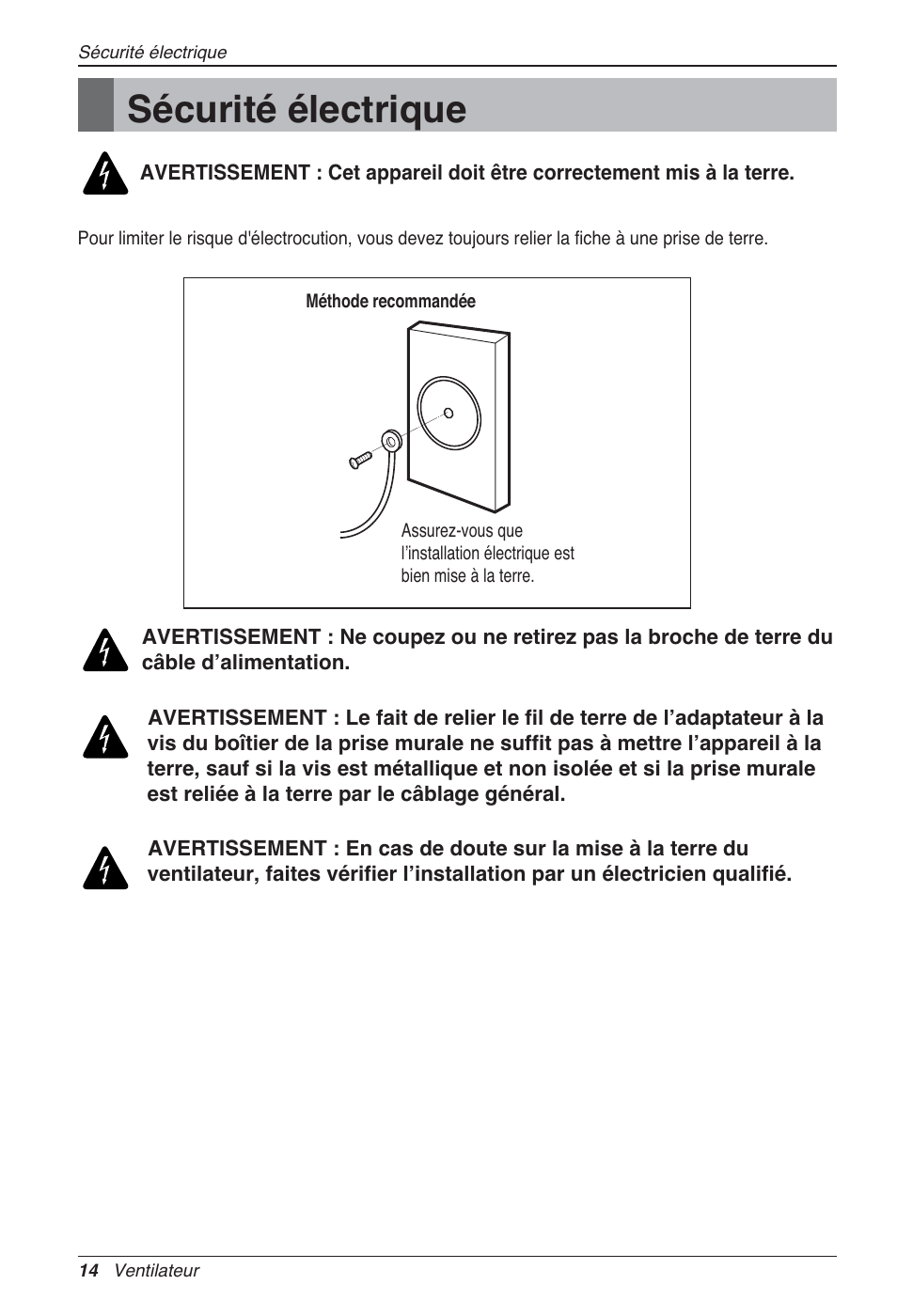 Sécurité électrique | LG LZ-H200GBA2 User Manual | Page 80 / 419