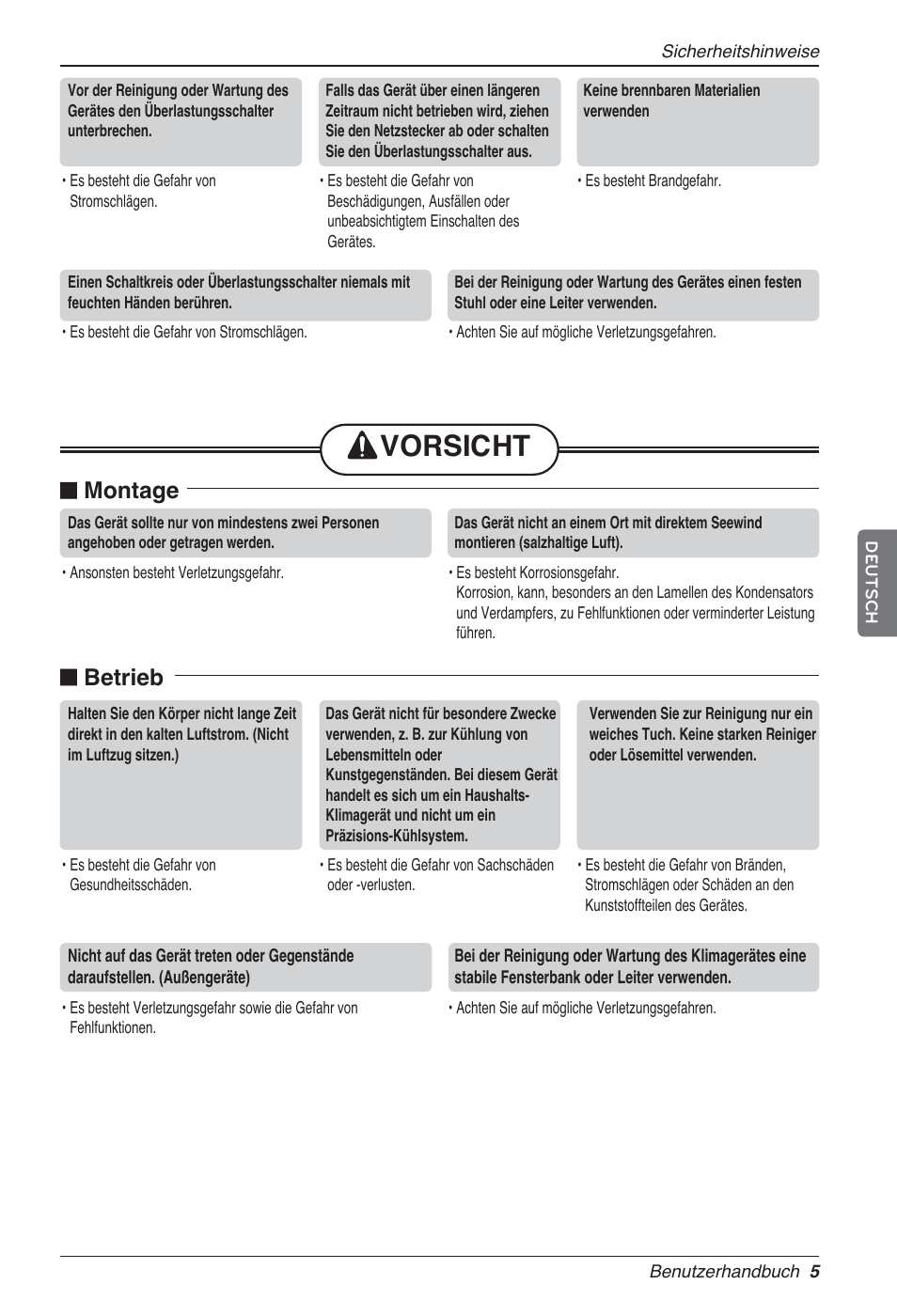 Vorsicht, N montage, N betrieb | LG LZ-H200GBA2 User Manual | Page 93 / 419