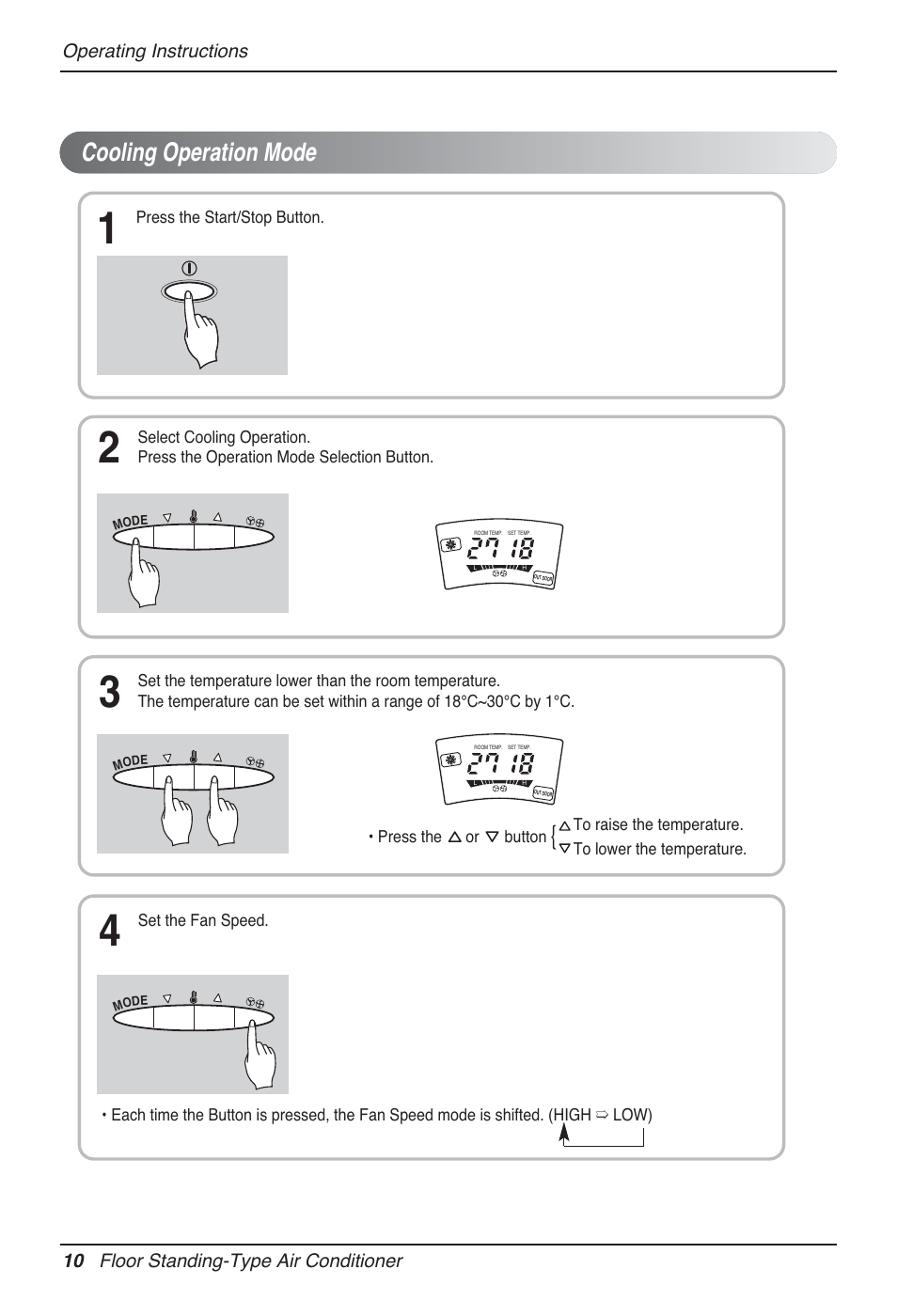 Cooling operation mode | LG P08AH User Manual | Page 10 / 91