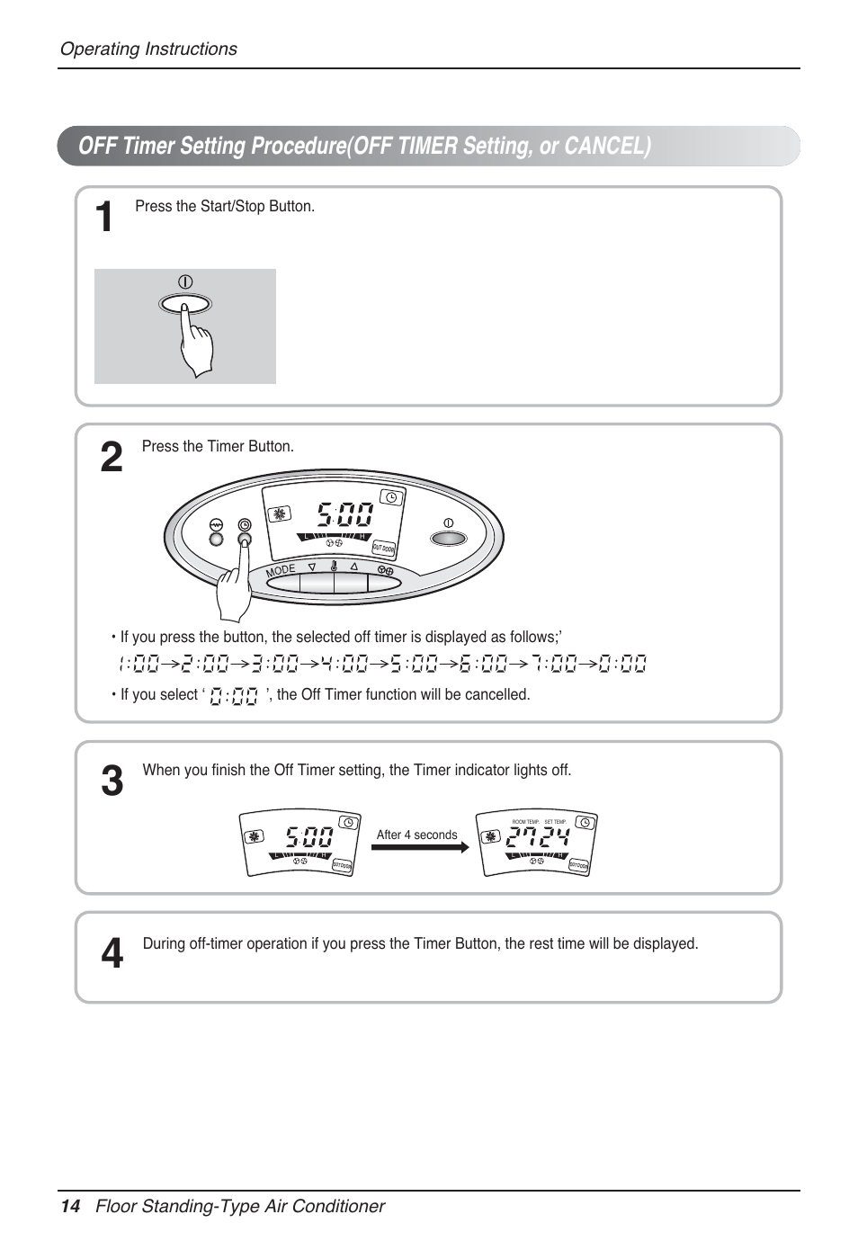 Operating instructions, 14 floor standing-type air conditioner | LG P08AH User Manual | Page 14 / 91