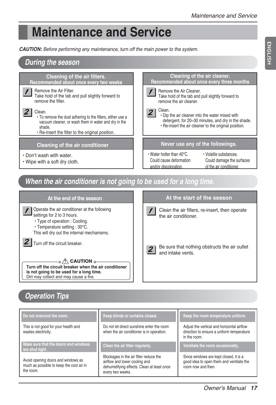 Maintenance and service | LG P08AH User Manual | Page 17 / 91