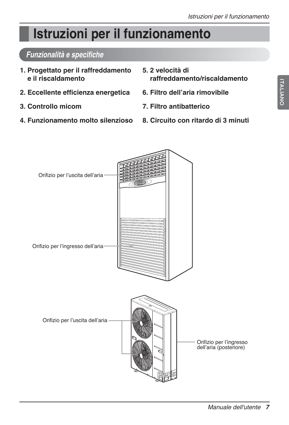 Istruzioni per il funzionamento, Funzionalità e specifiche | LG P08AH User Manual | Page 25 / 91