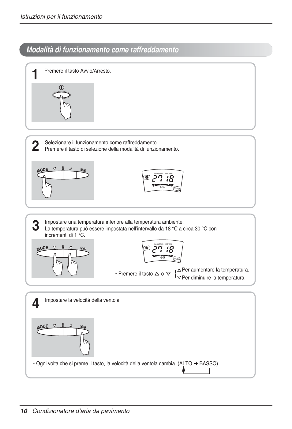 Modalità di funzionamento come raffreddamento | LG P08AH User Manual | Page 28 / 91