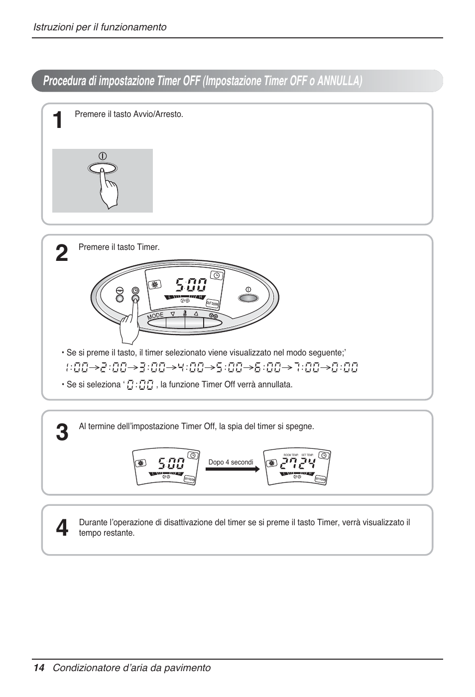 14 condizionatore dʼaria da pavimento, Istruzioni per il funzionamento | LG P08AH User Manual | Page 32 / 91