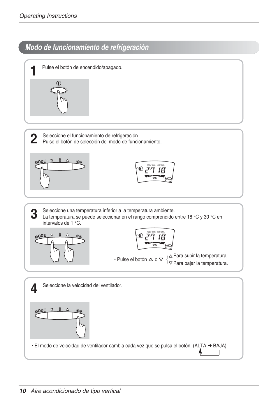 Modo de funcionamiento de refrigeración | LG P08AH User Manual | Page 46 / 91