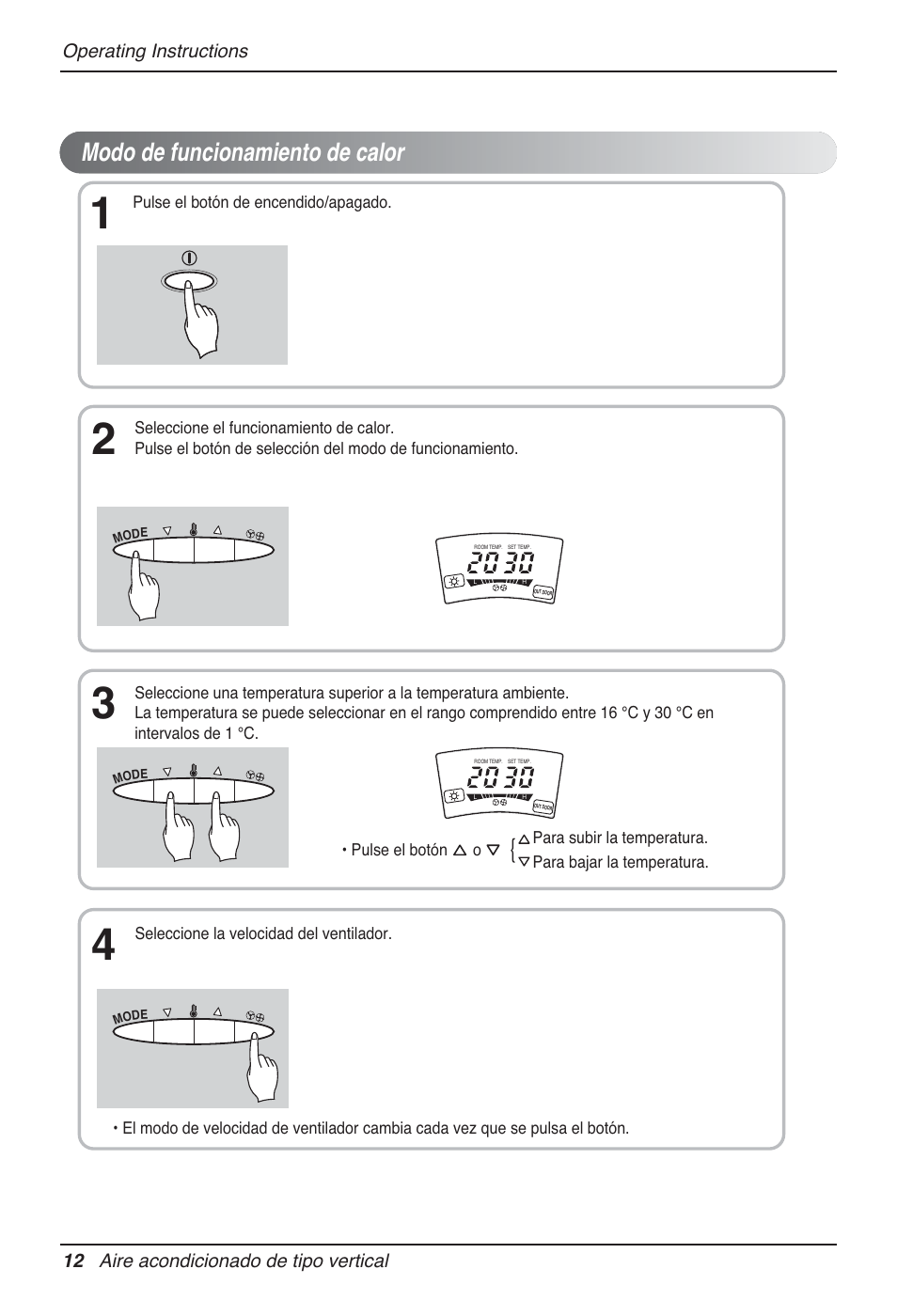 Modo de funcionamiento de calor | LG P08AH User Manual | Page 48 / 91