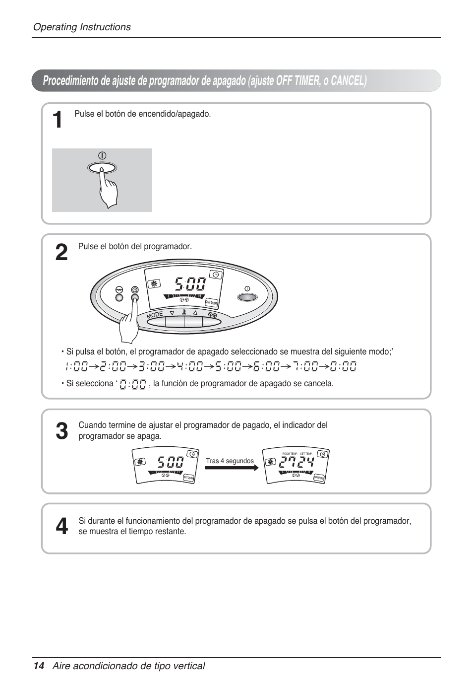 14 aire acondicionado de tipo vertical, Operating instructions | LG P08AH User Manual | Page 50 / 91