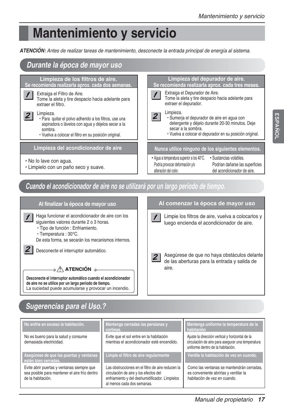 Mantenimiento y servicio | LG P08AH User Manual | Page 53 / 91