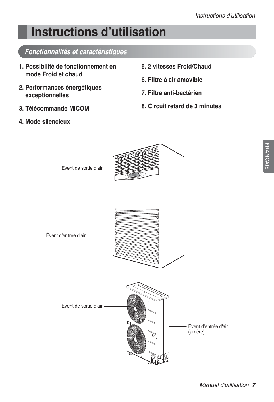 Instructions dʼutilisation, Fonctionnalités et caractéristiques | LG P08AH User Manual | Page 61 / 91