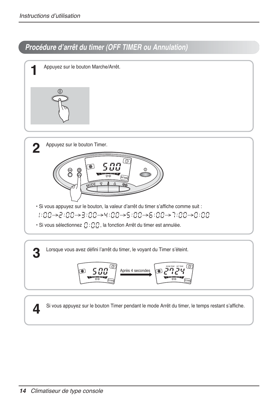 14 climatiseur de type console, Instructions dʼutilisation | LG P08AH User Manual | Page 68 / 91