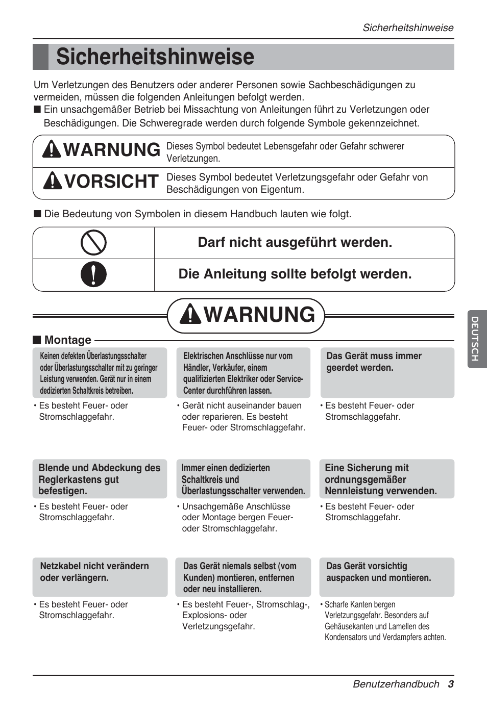 Sicherheitshinweise, Warnung, Warnung vorsicht | LG P08AH User Manual | Page 75 / 91