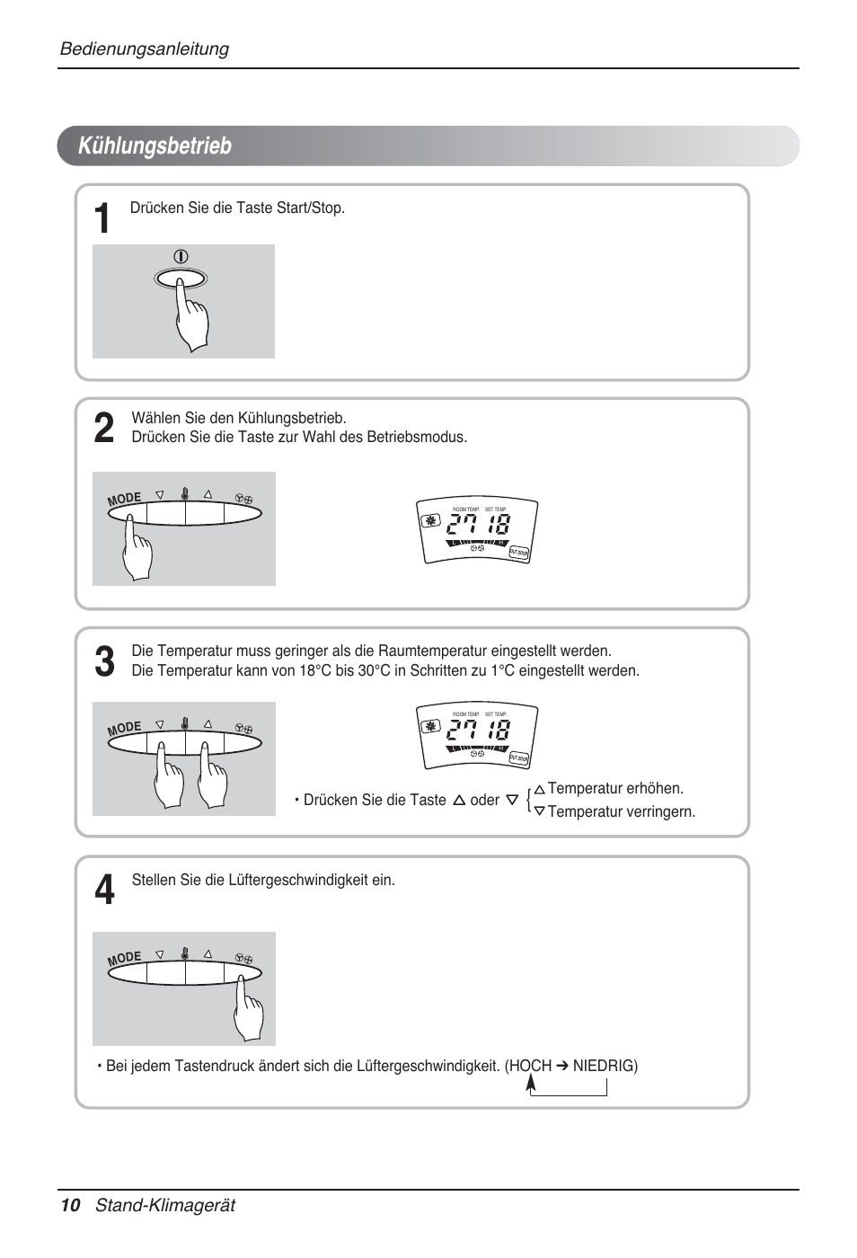 Kühlungsbetrieb | LG P08AH User Manual | Page 82 / 91