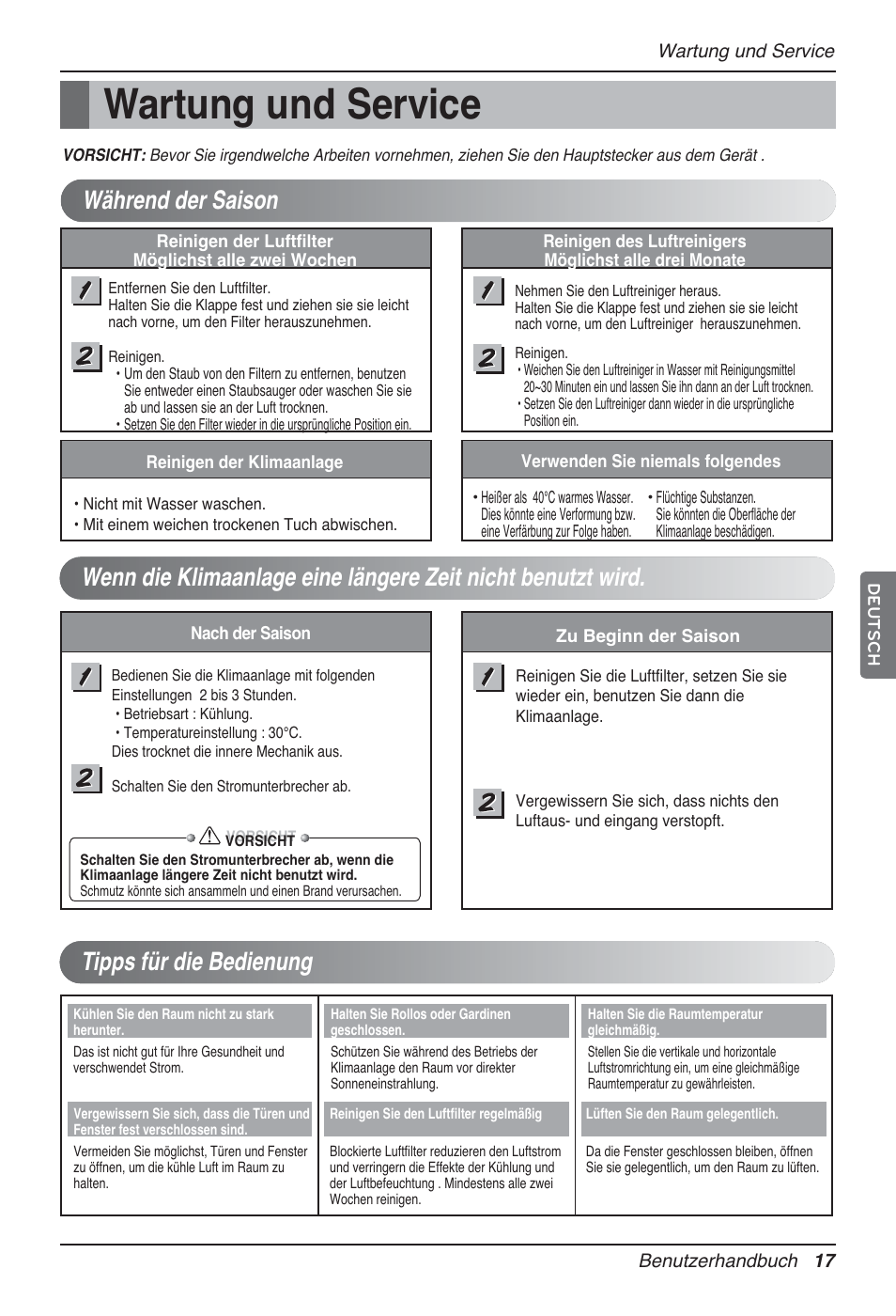 Wartung und service | LG P08AH User Manual | Page 89 / 91