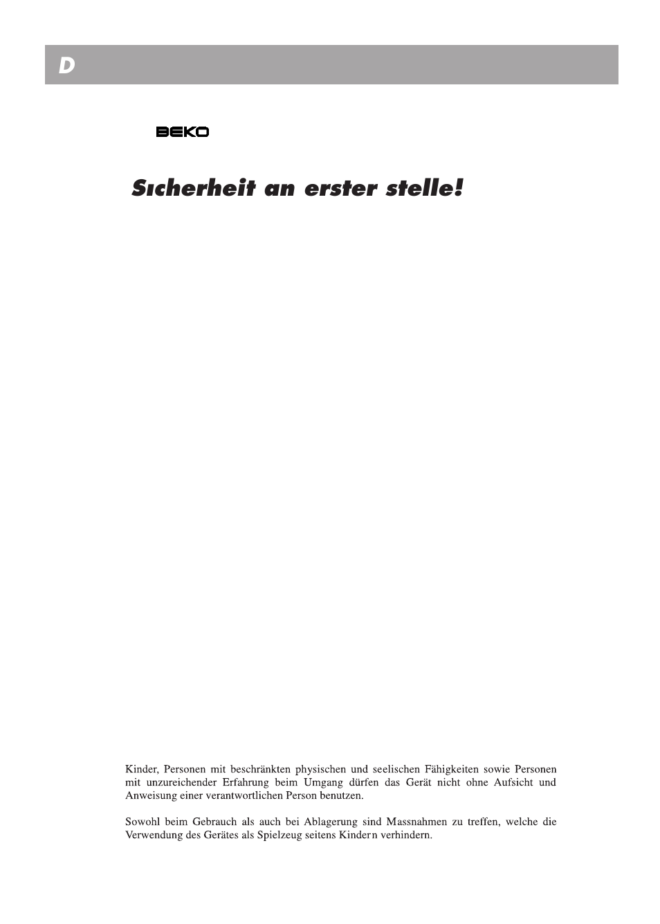 S›cherheit an erster stelle, Gebrauchsanweisung d | Beko LBI 2201 User Manual | Page 17 / 55