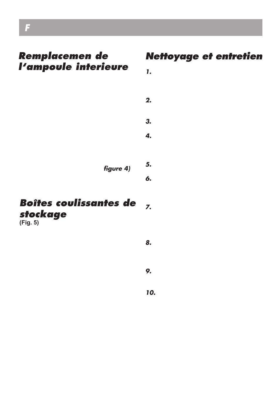 Nettoyage et entretien, Remplacemen de l‘ampoule interieure, Notice d’emploi f boîtes coulissantes de stockage | Beko LBI 2201 User Manual | Page 30 / 55