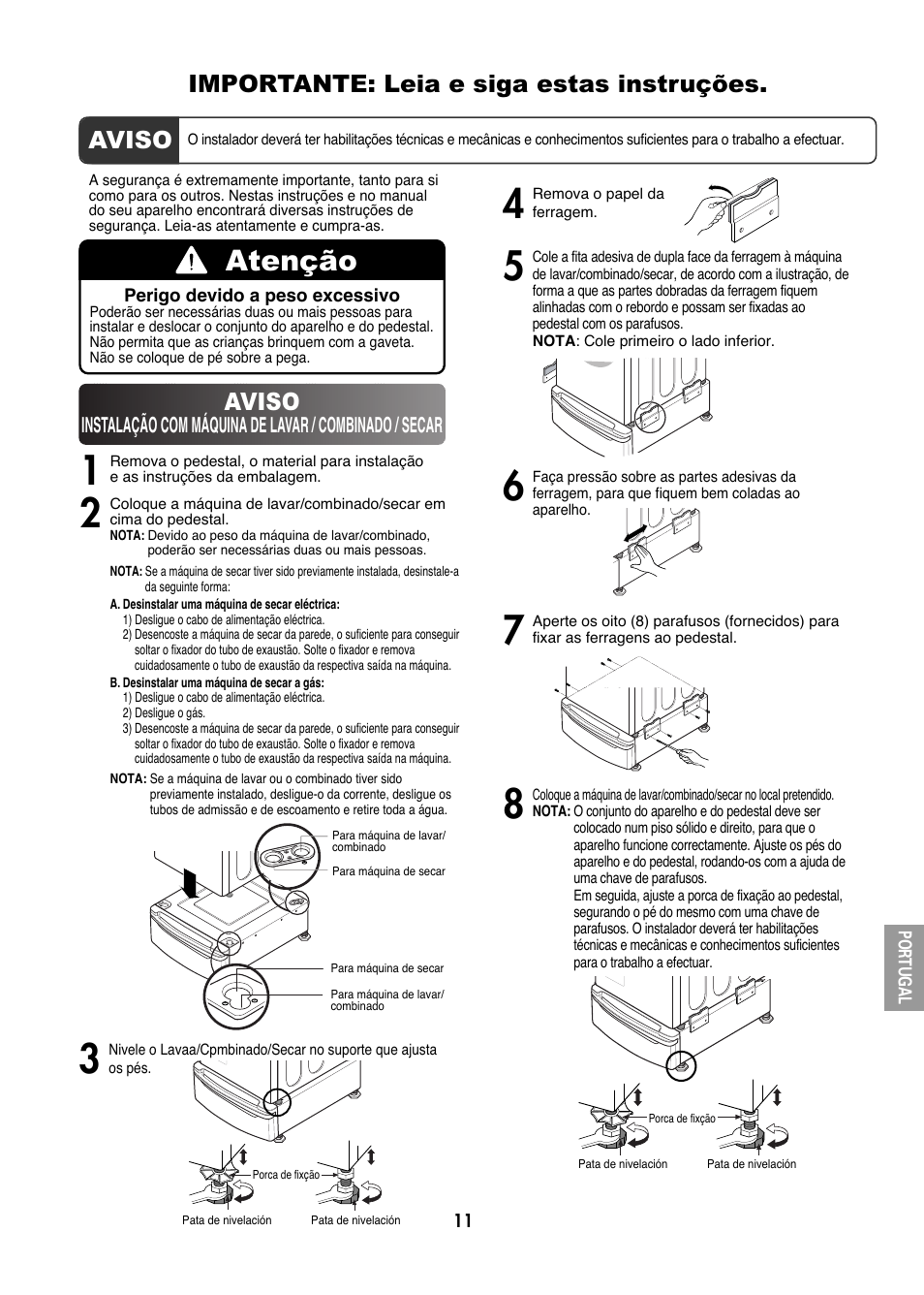 Atenção, Importante: leia e siga estas instruções. aviso, Aviso | LG LWP-273W User Manual | Page 11 / 16