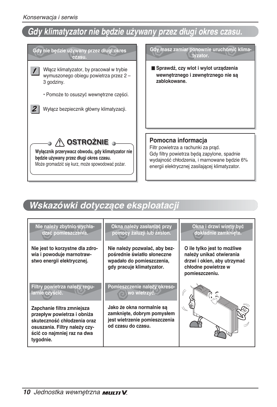 Wskazówki dotyczące eksploatacji, Ostrożnie | LG ARNU24GCFA2 User Manual | Page 106 / 229