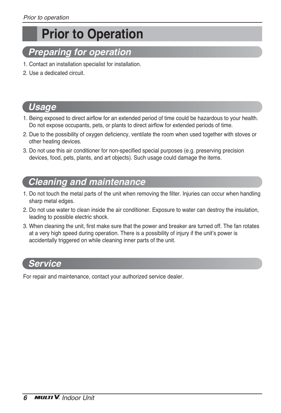 Prior to operation | LG ARNU24GCFA2 User Manual | Page 6 / 229