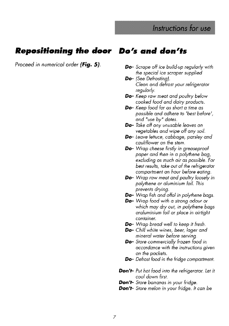 Repositíoning ffce cfoor do's cmcf don'ts | Beko RBI 2301 User Manual | Page 12 / 72