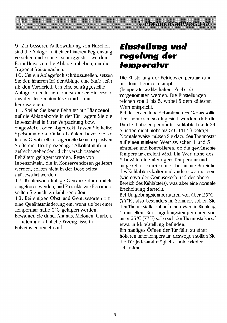 Einsiellung und regelung der iemperaiur, Gebrauchsanweisung | Beko RBI 2301 User Manual | Page 17 / 72