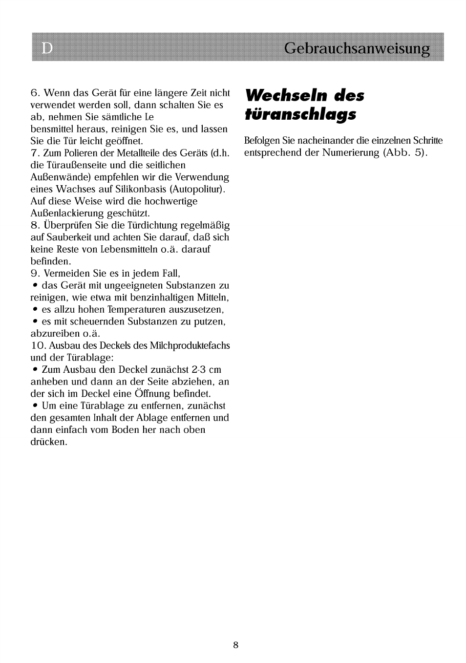 We€hseln des türems€hlags, Gebrauchsanweisung | Beko RBI 2301 User Manual | Page 21 / 72