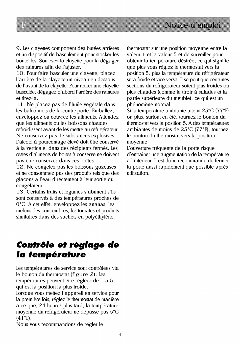 Conirôle et réglage de la température, Notice d’emploi | Beko RBI 2301 User Manual | Page 27 / 72