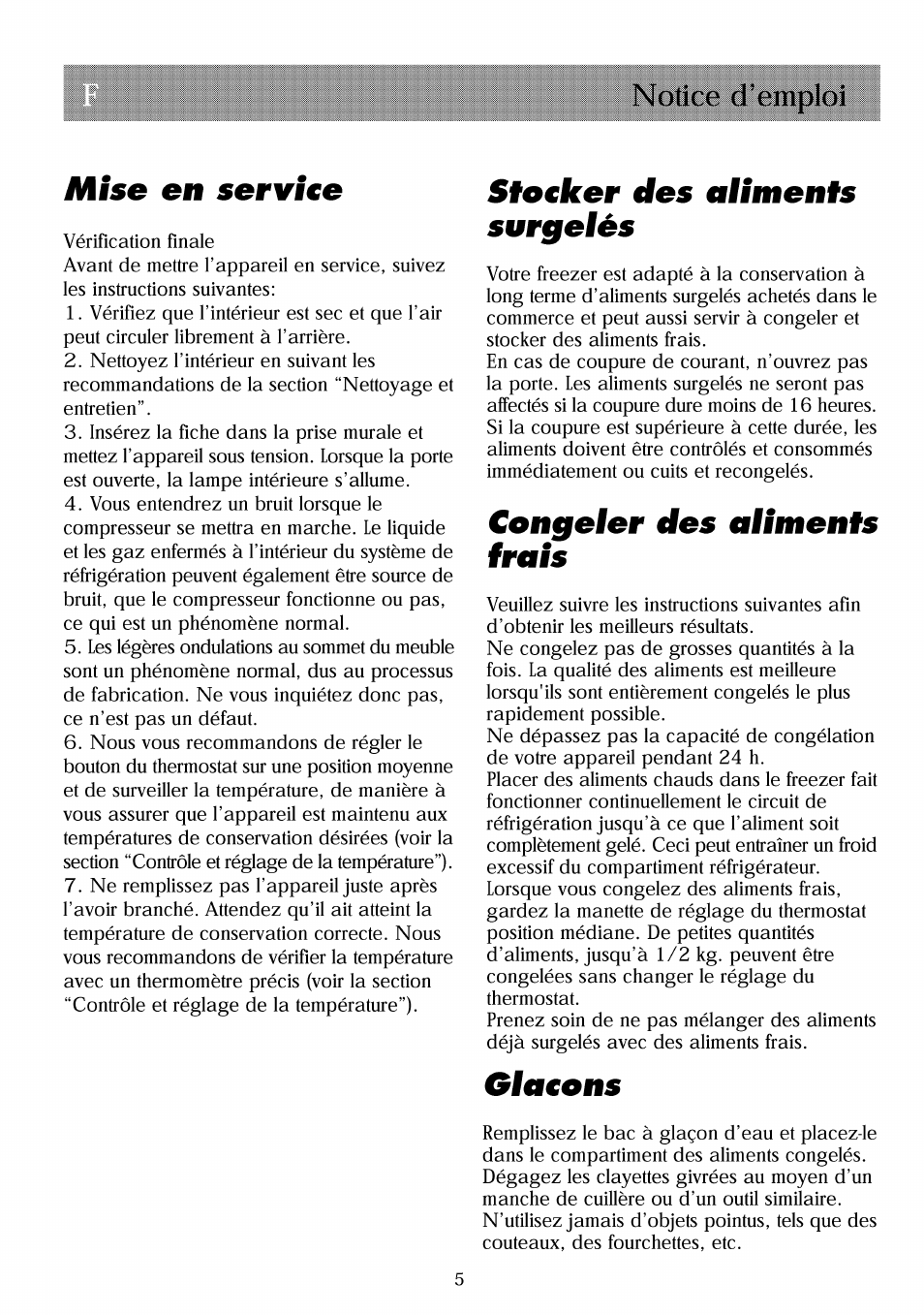 Mise en servise, Stosker des aiiments surgelés, Congeler des alimenfs frais | Olasons, Notice d’emploi mise en servise | Beko RBI 2301 User Manual | Page 28 / 72