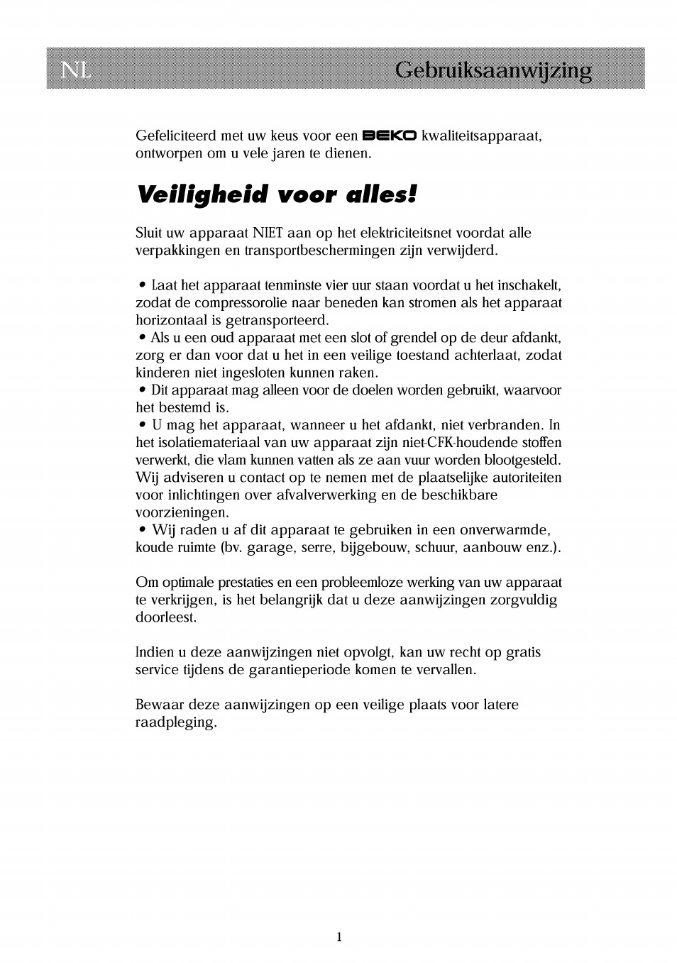 Velllgheu voor alles, Gebruiksaanwijzing | Beko RBI 2301 User Manual | Page 33 / 72