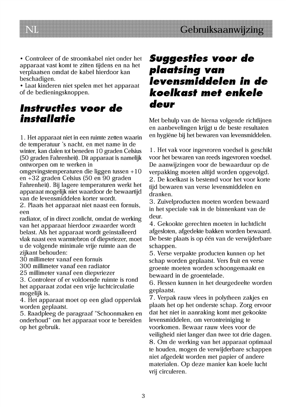 Gebmiksaanwijzing, Instru€ties voor de installane | Beko RBI 2301 User Manual | Page 35 / 72