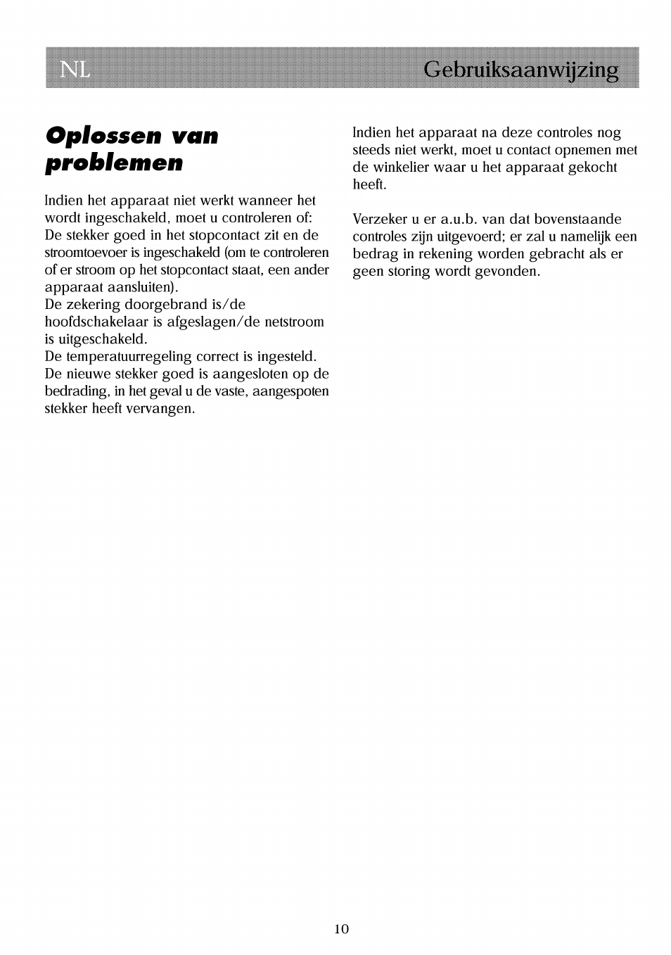 Oplossen van problemen, Gebmiksaanwijzing oplossen van problemen | Beko RBI 2301 User Manual | Page 42 / 72