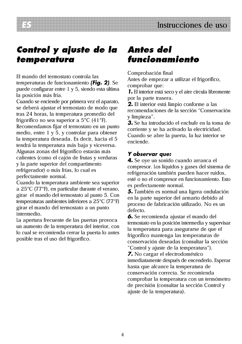 Control y ajuste de la temperatura, Antes del funslonamlento | Beko RBI 2301 User Manual | Page 46 / 72