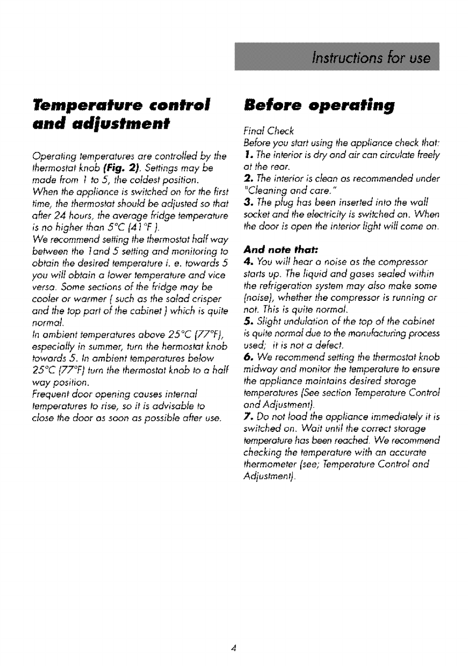 Temperature rentrel and adiusimeni, Before oporuting | Beko RBI 2301 User Manual | Page 9 / 72