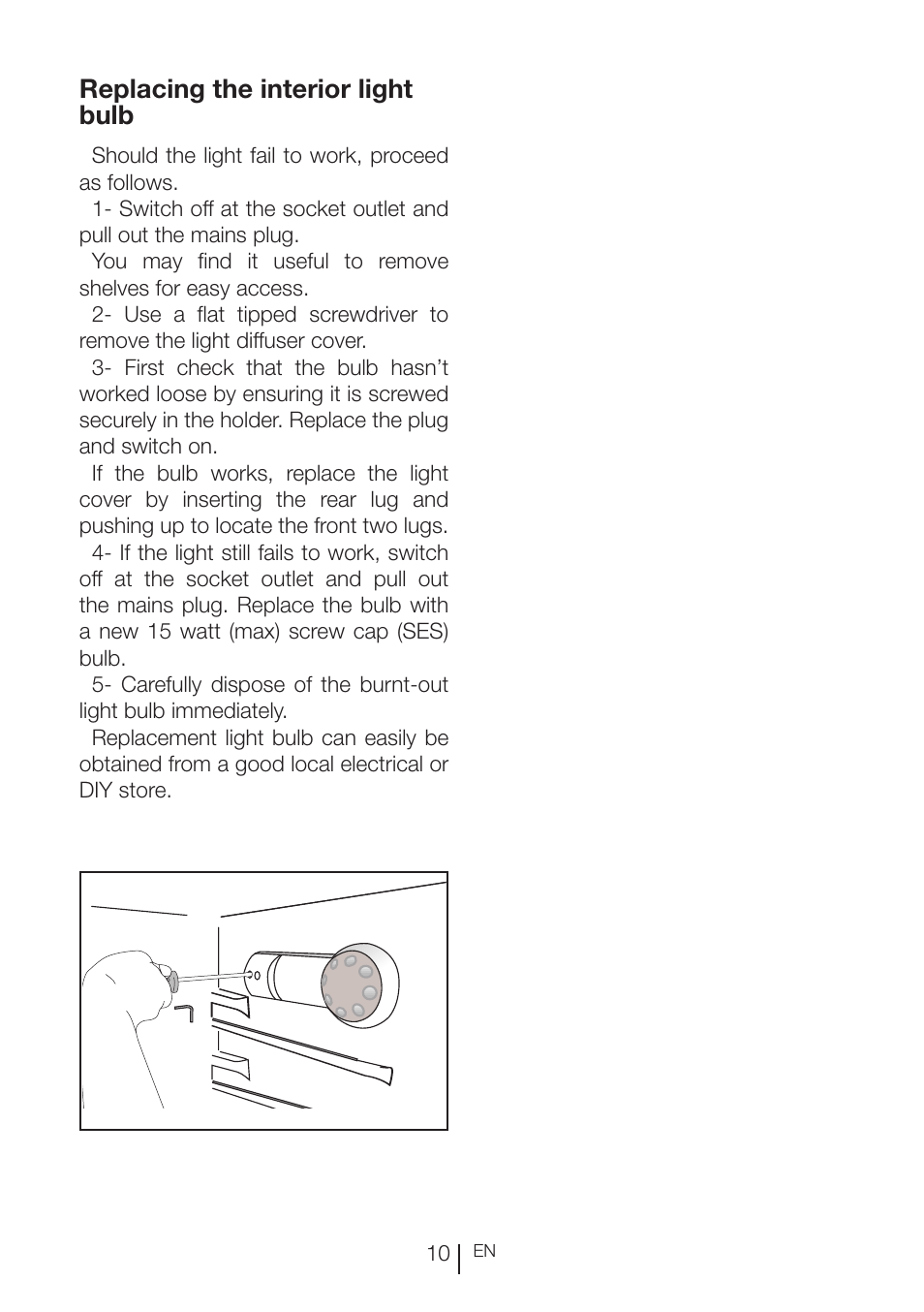 Replacing the interior light bulb | Beko RBI 2302 F User Manual | Page 11 / 85
