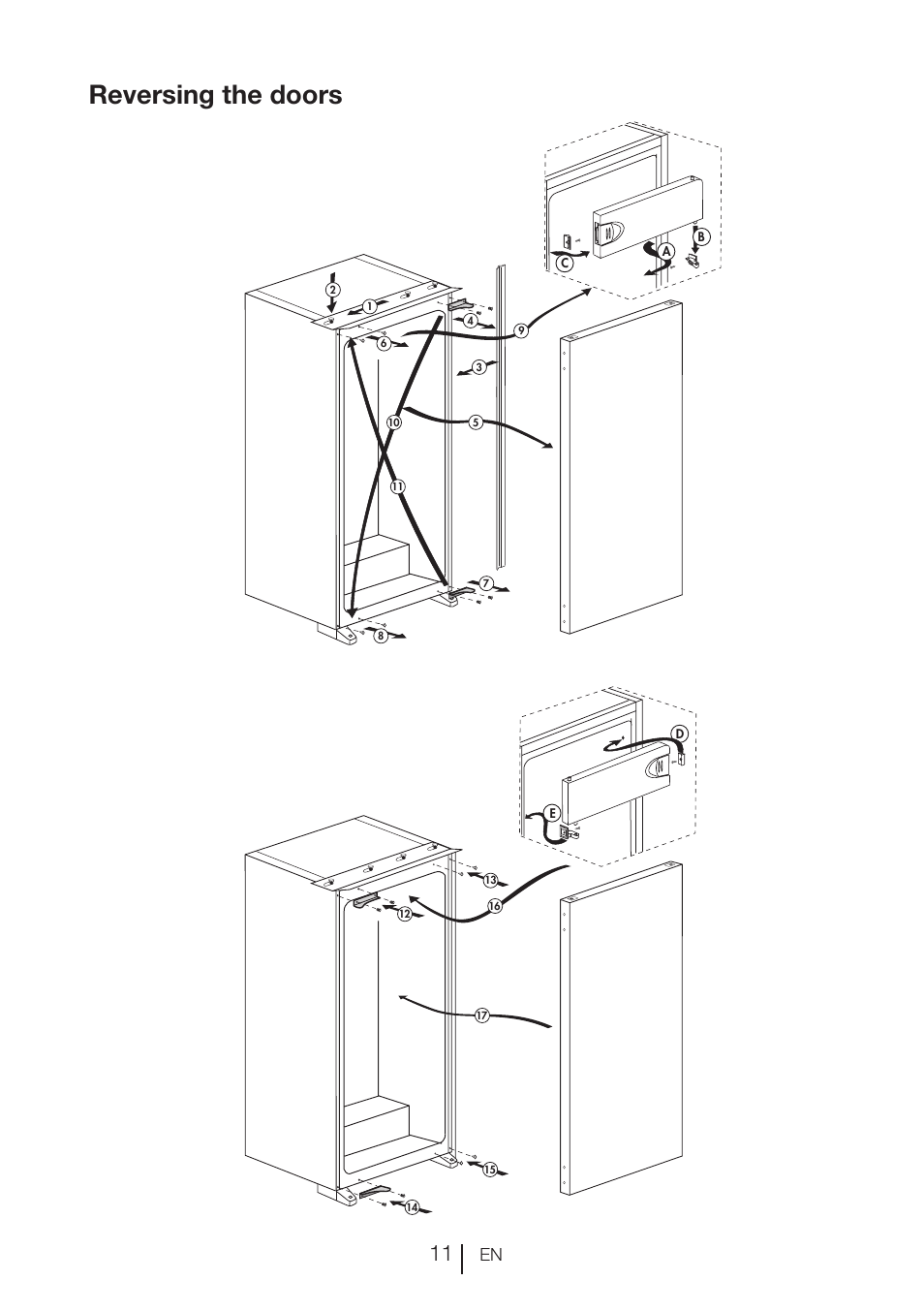 Reversing the doors | Beko RBI 2302 F User Manual | Page 12 / 85