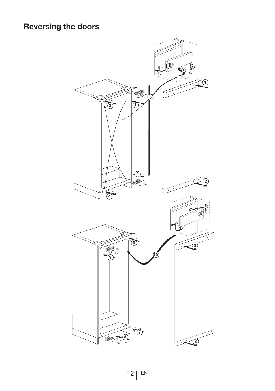 Reversing the doors | Beko RBI 2302 F User Manual | Page 13 / 85