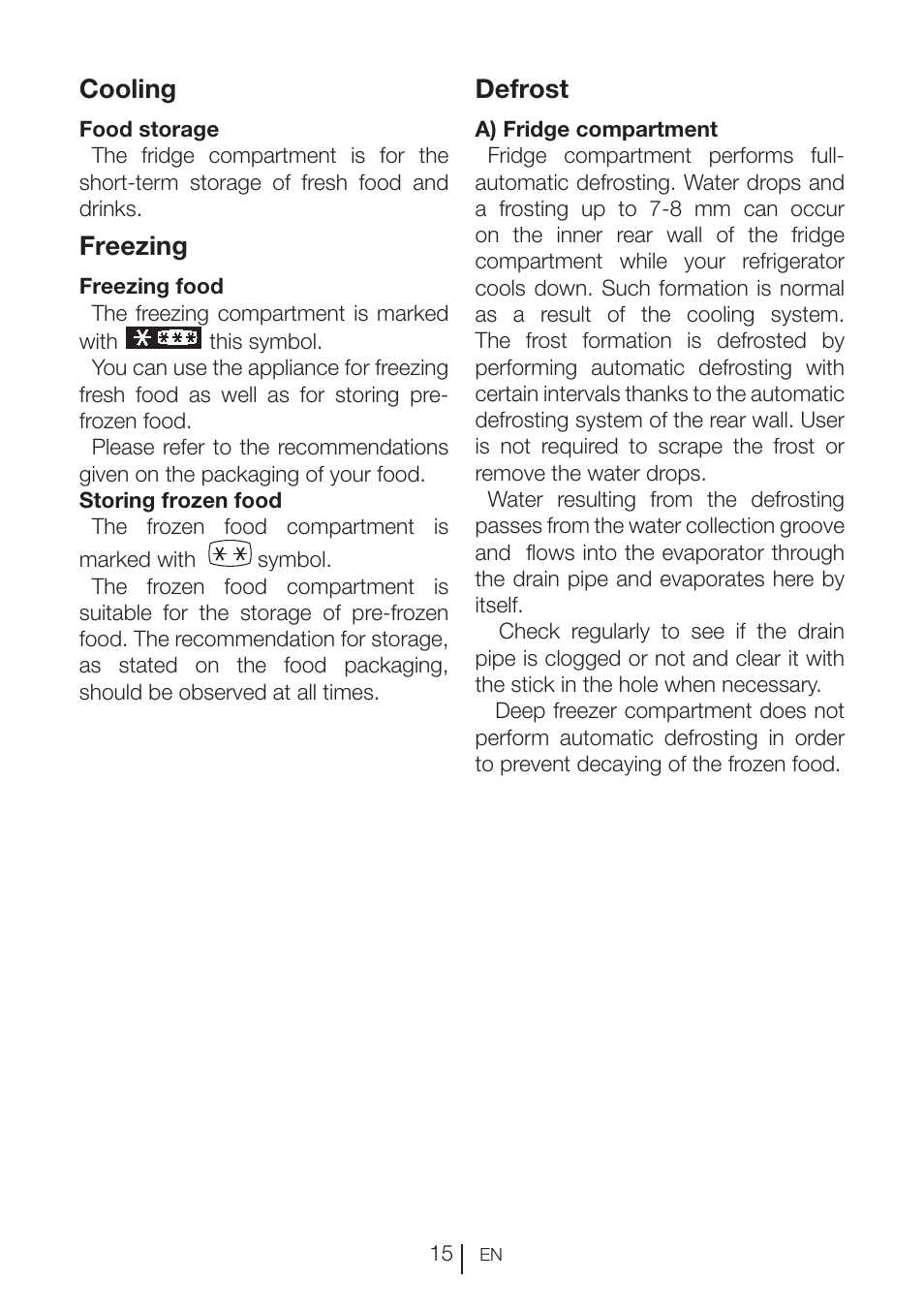 Cooling, Freezing, Defrost | Beko RBI 2302 F User Manual | Page 16 / 85