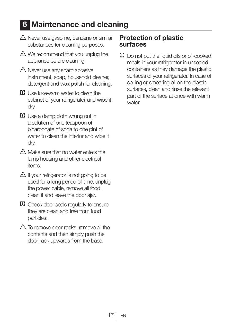 6maintenance and cleaning | Beko RBI 2302 F User Manual | Page 18 / 85