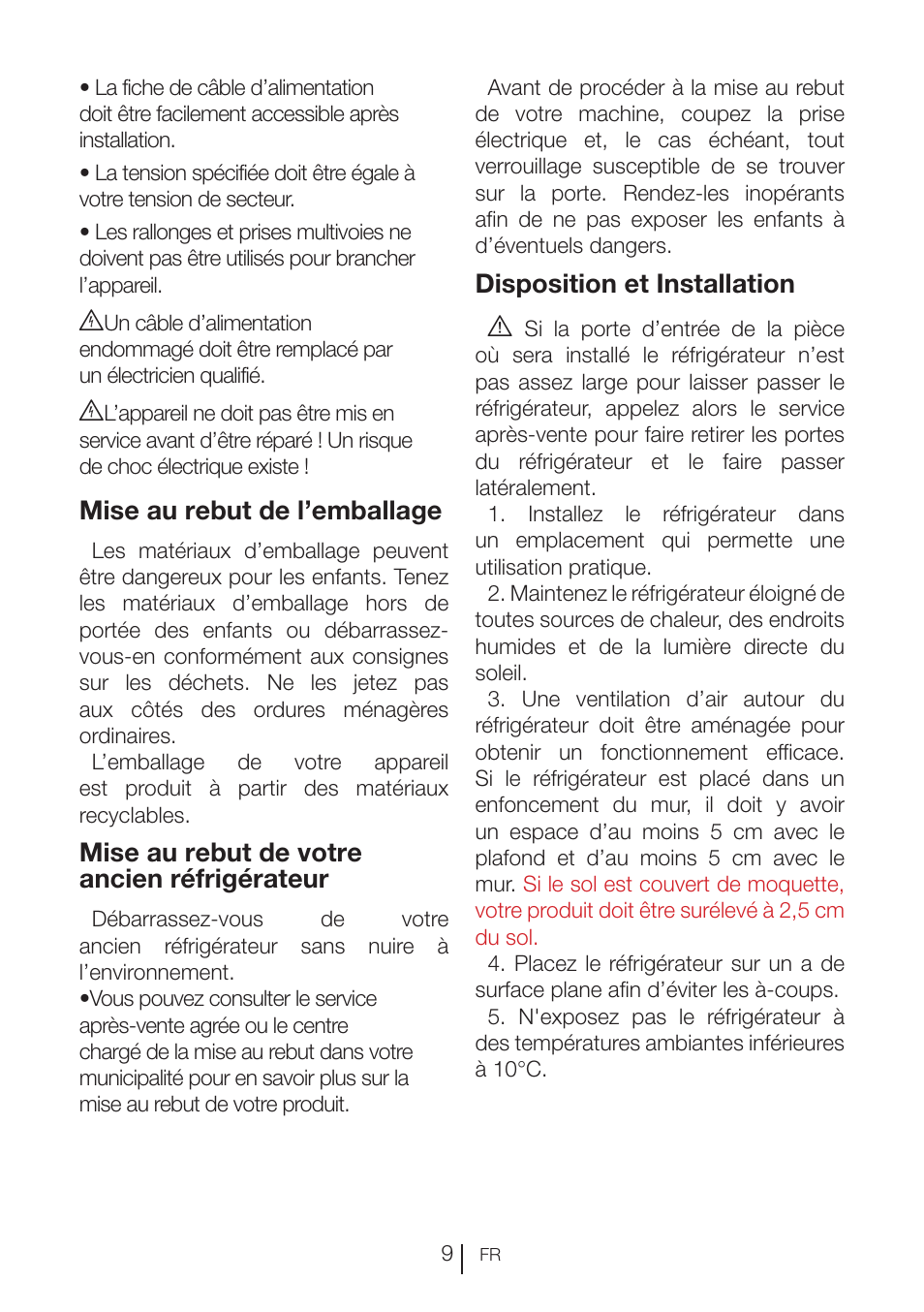 Mise au rebut de l’emballage, Mise au rebut de votre ancien réfrigérateur, Disposition et installation a | Beko RBI 2302 F User Manual | Page 51 / 85