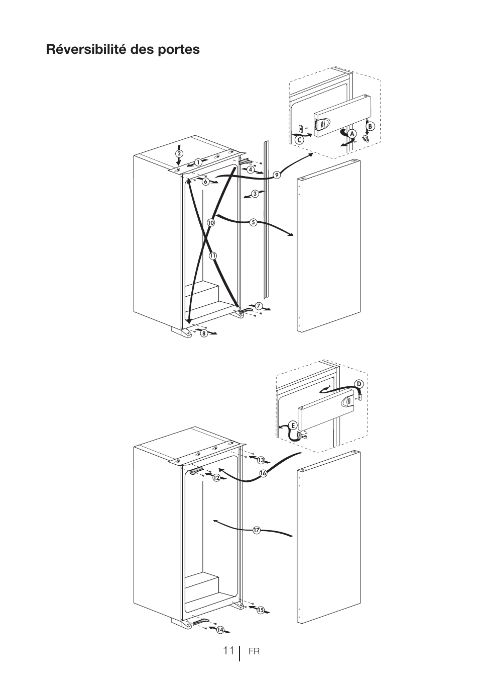 Réversibilité des portes | Beko RBI 2302 F User Manual | Page 53 / 85