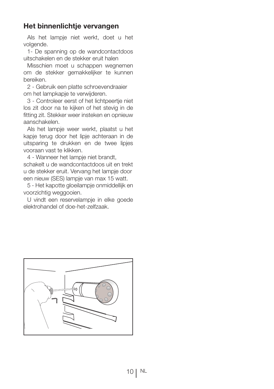 Het binnenlichtje vervangen | Beko RBI 2302 F User Manual | Page 73 / 85