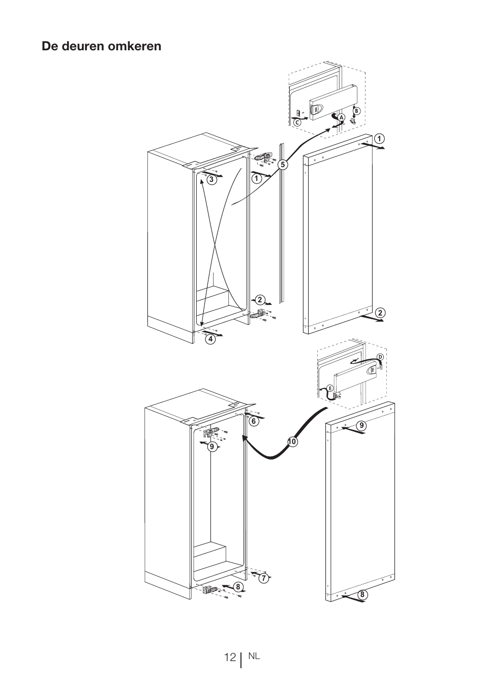 De deuren omkeren | Beko RBI 2302 F User Manual | Page 75 / 85