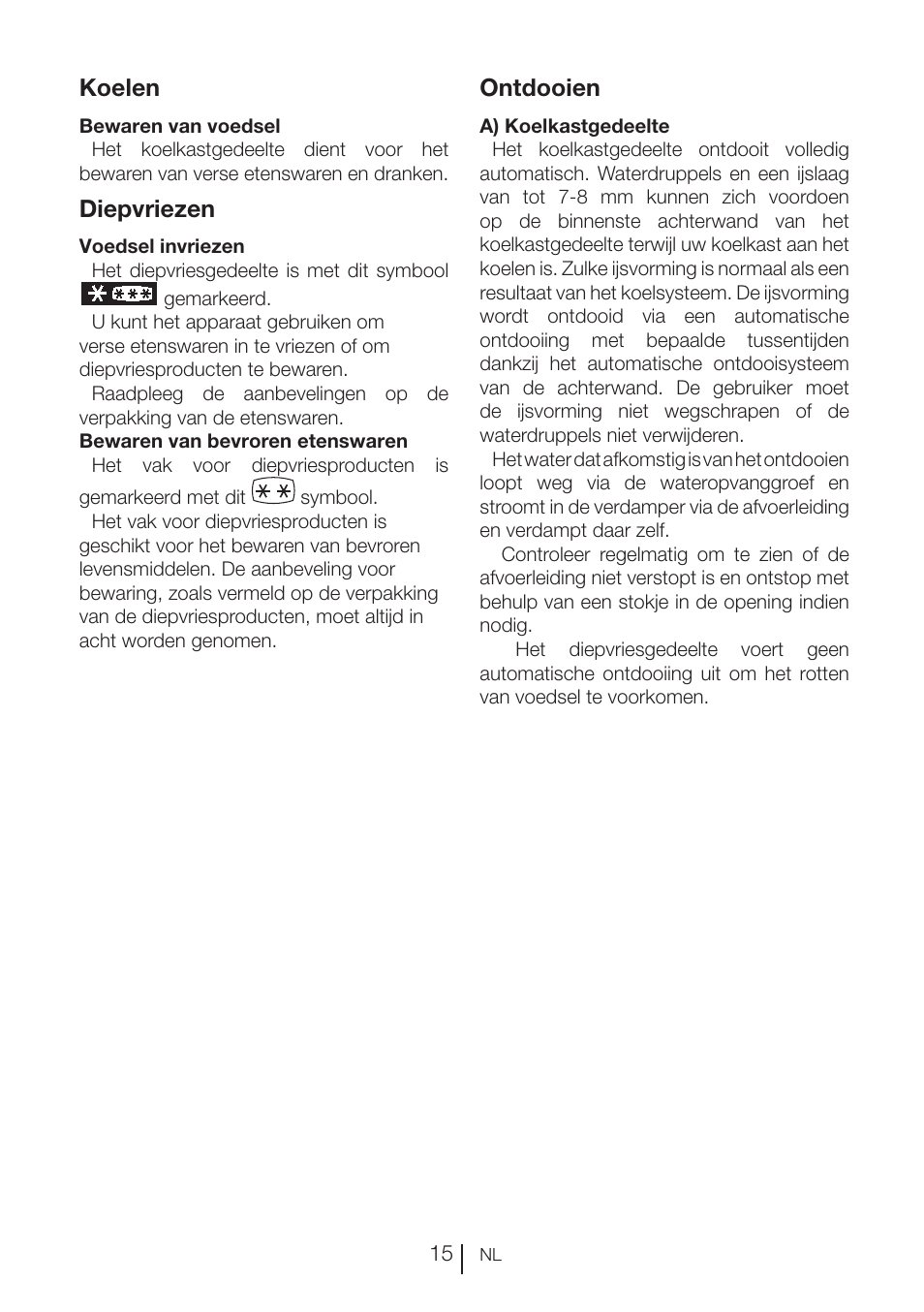 Koelen, Diepvriezen, Ontdooien | Beko RBI 2302 F User Manual | Page 78 / 85