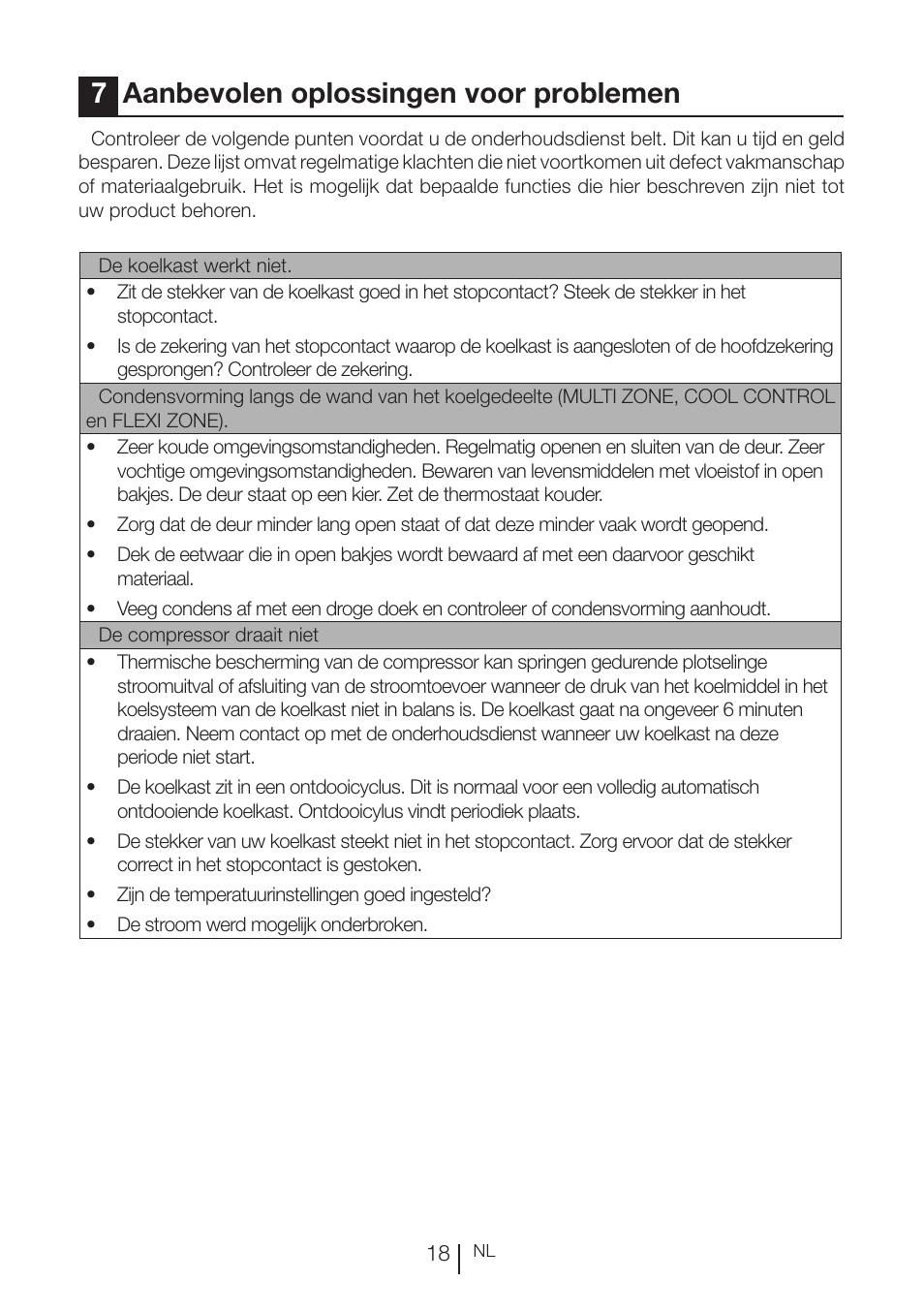 7aanbevolen oplossingen voor problemen | Beko RBI 2302 F User Manual | Page 81 / 85