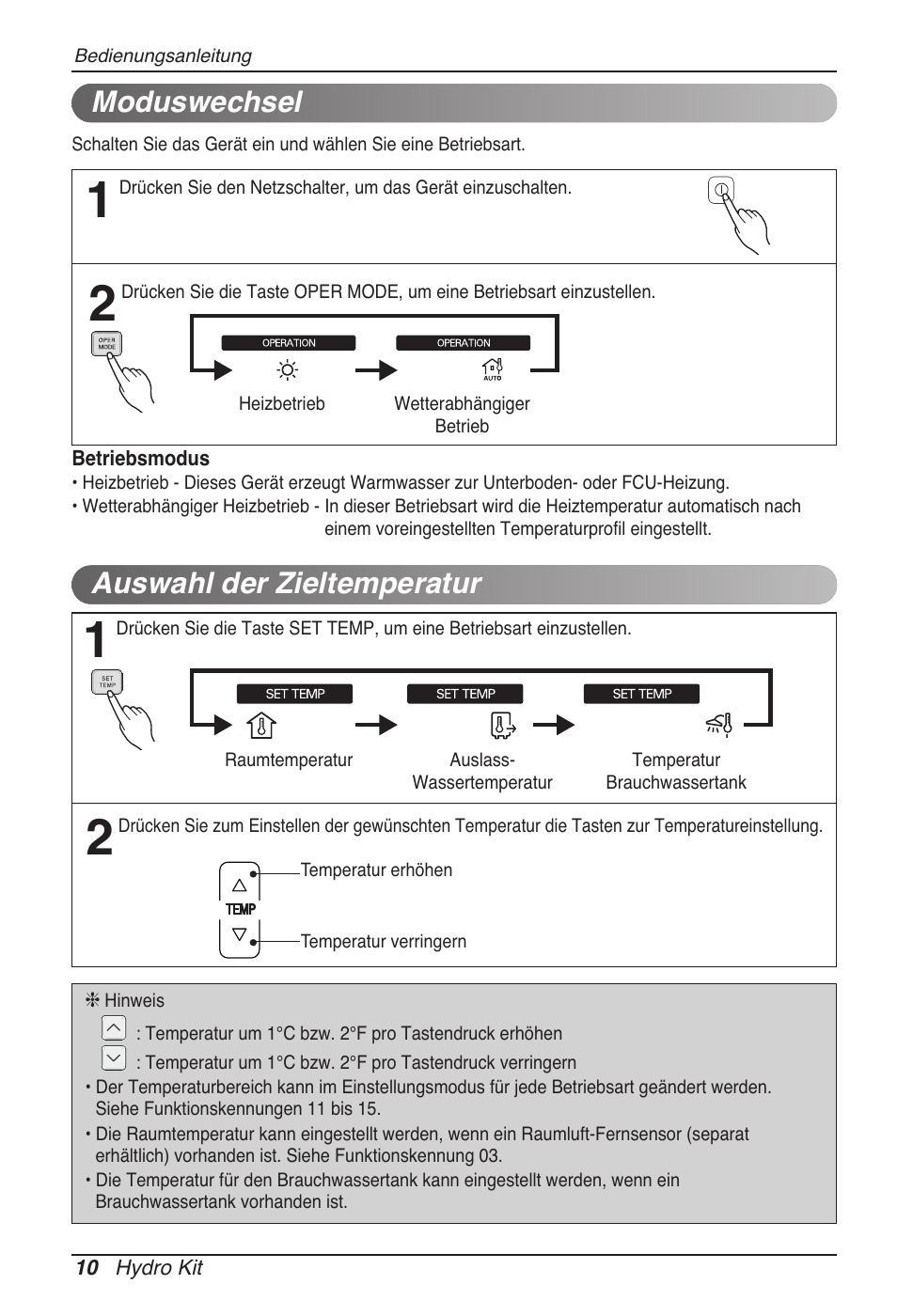 Auswahl der zieltemperatur, Moduswechsel | LG ARNH08GK3A2 User Manual | Page 114 / 495